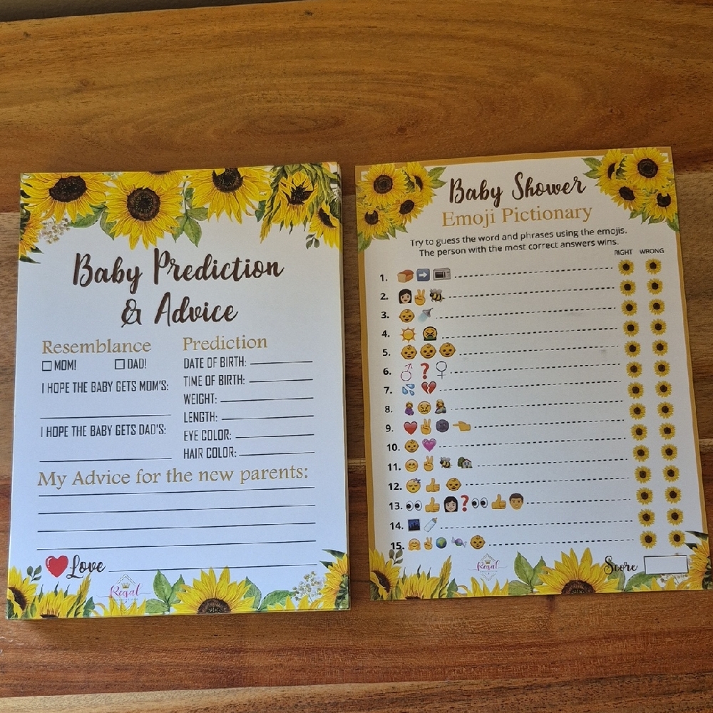 Sunflower Baby Shower Game Card Set - 30 2-sided Game Cards
